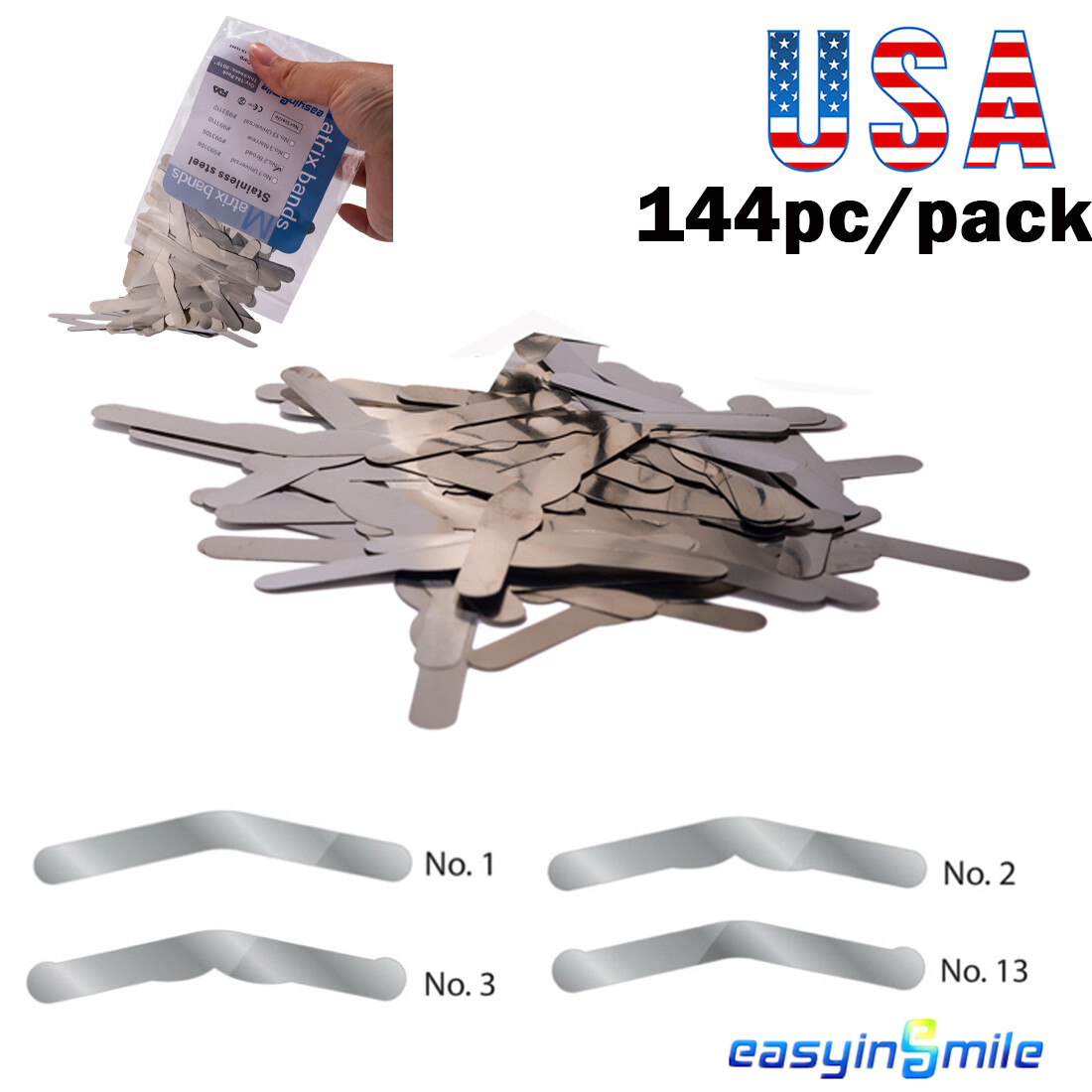 144pc Dental tofflemire Matrix Bands universal stainless steel bands#1-#4 0.015