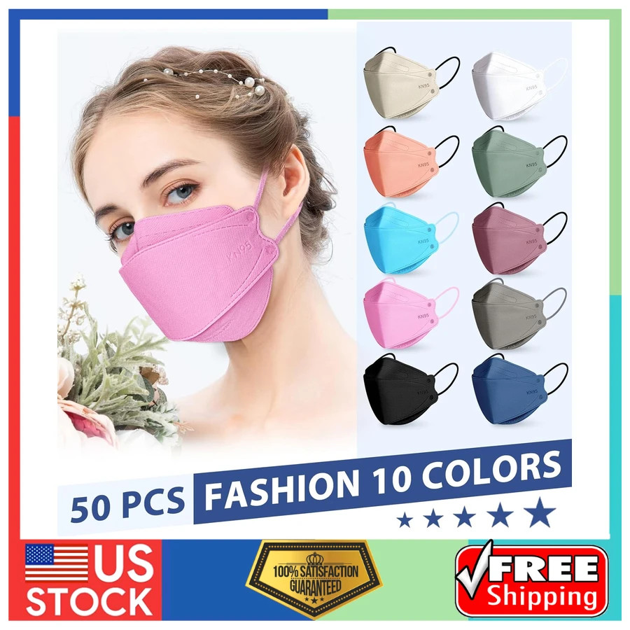 KN95 Face Masks Disposable 5 Layer Protective Respirator 50 Pack Individually…