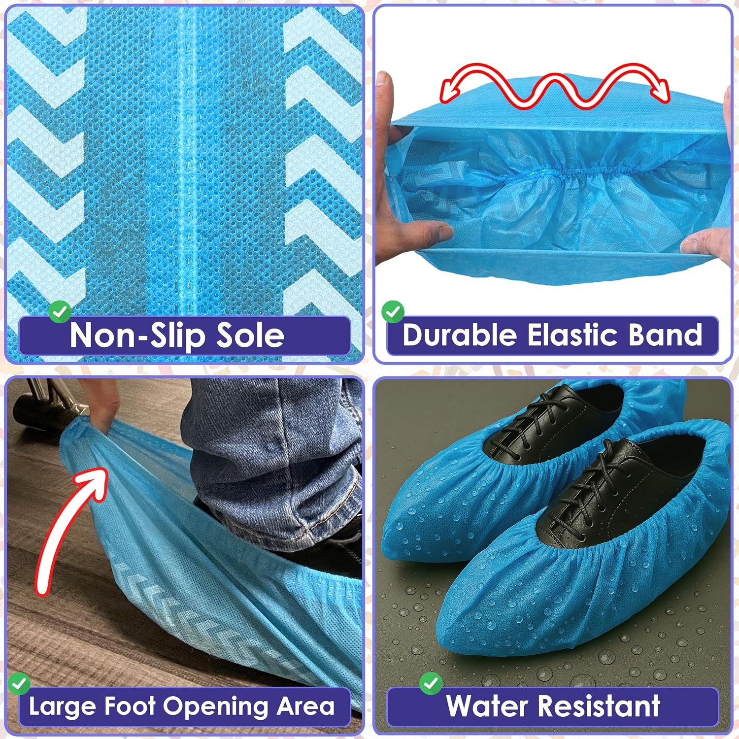 100 Pack Extra Large Disposable Blue Boot & Shoe Covers Indoor Reusable Shoe