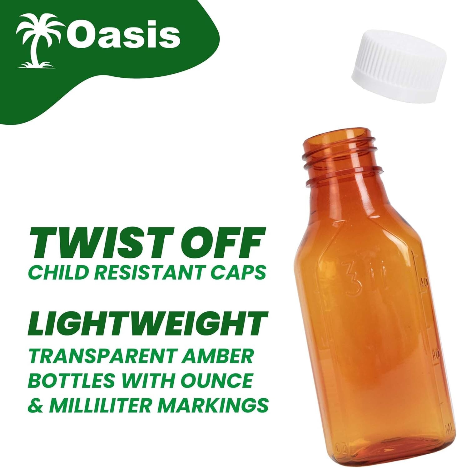 Generic Plastic Amber Oval Liquid Medicine Bottles, 2oz, 25 Count