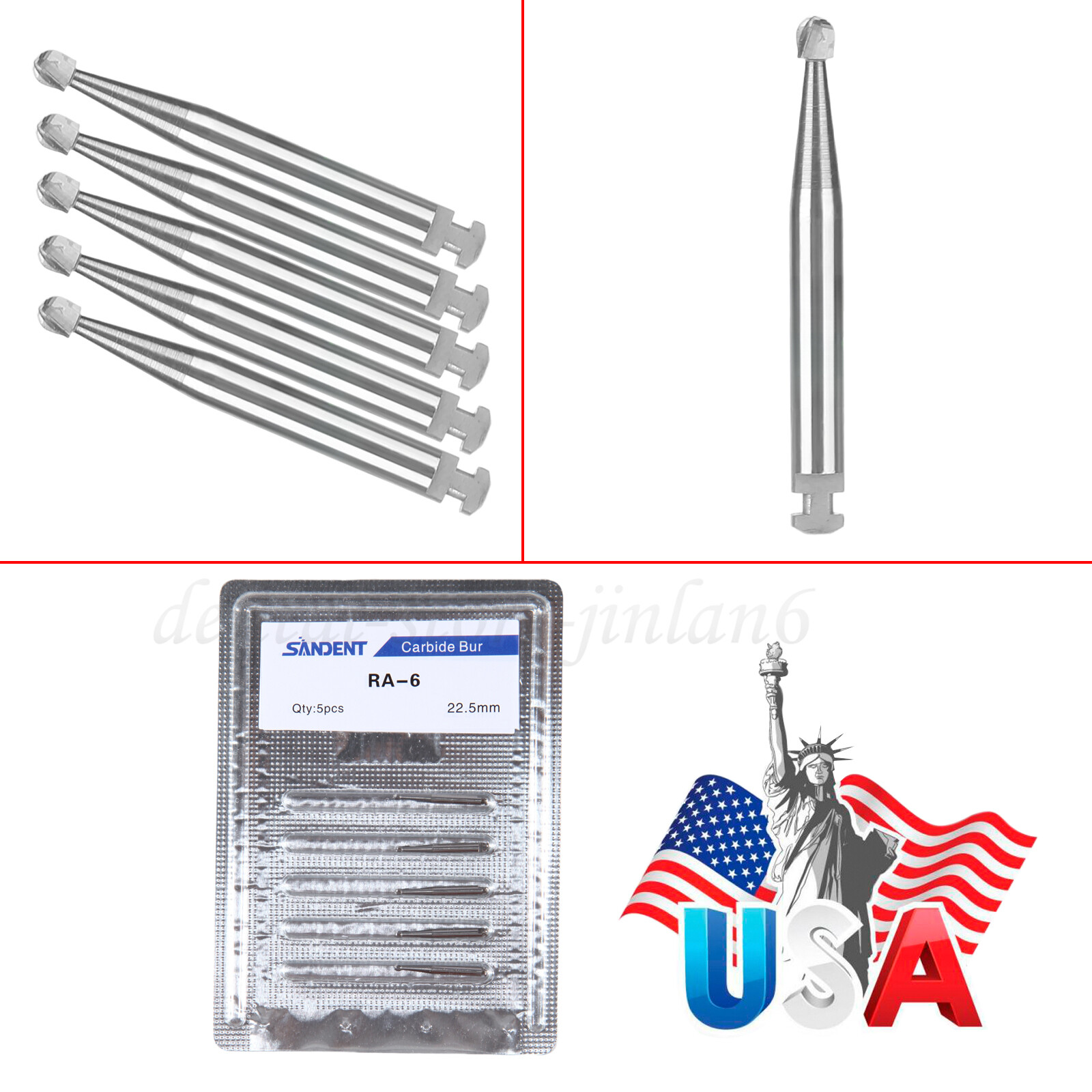 5 Pcs/Pack Dental 22.5mm Round Carbide Bur Slow Speed Latch Type RA4 Burs USA