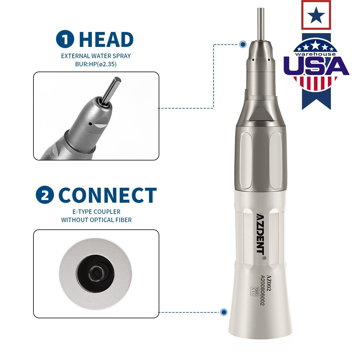 AZDENT Dental Slow Low Speed Handpiece 2/4Hole Motor /Polishing Burs Disc HP /RA