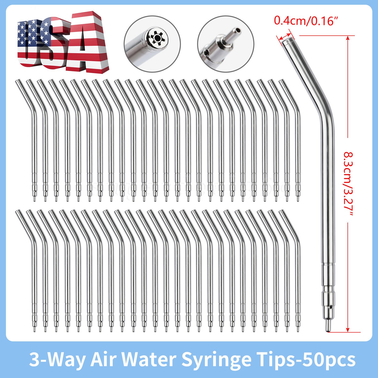 50x Dental Air Water Syringe Spray Nozzles 3-in-1 Alloy Tubes Tips Three Way SA