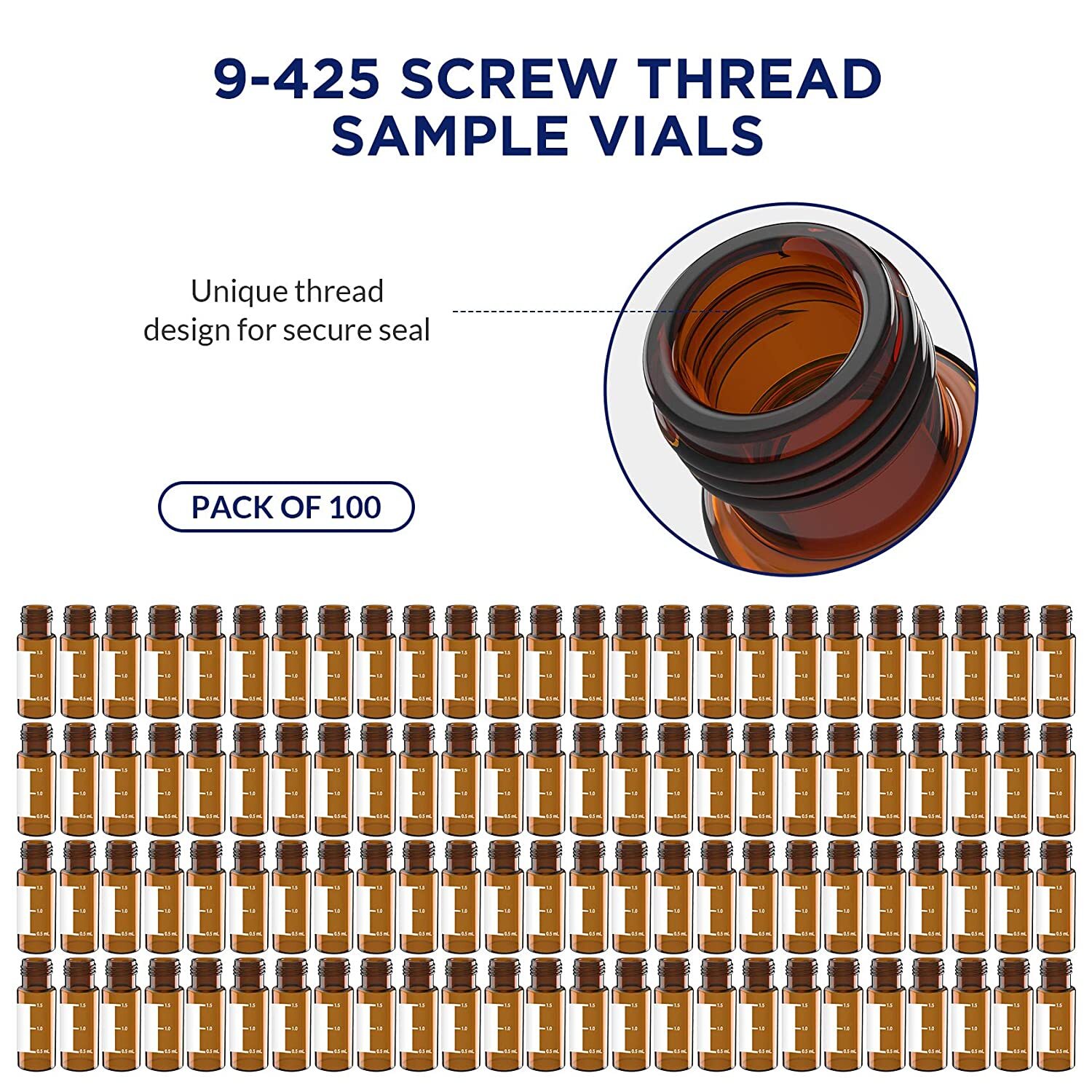 Simpure 600pcs Autosampler HPLC Amber 2mL Vials 9-425 Screw Caps with Write Area