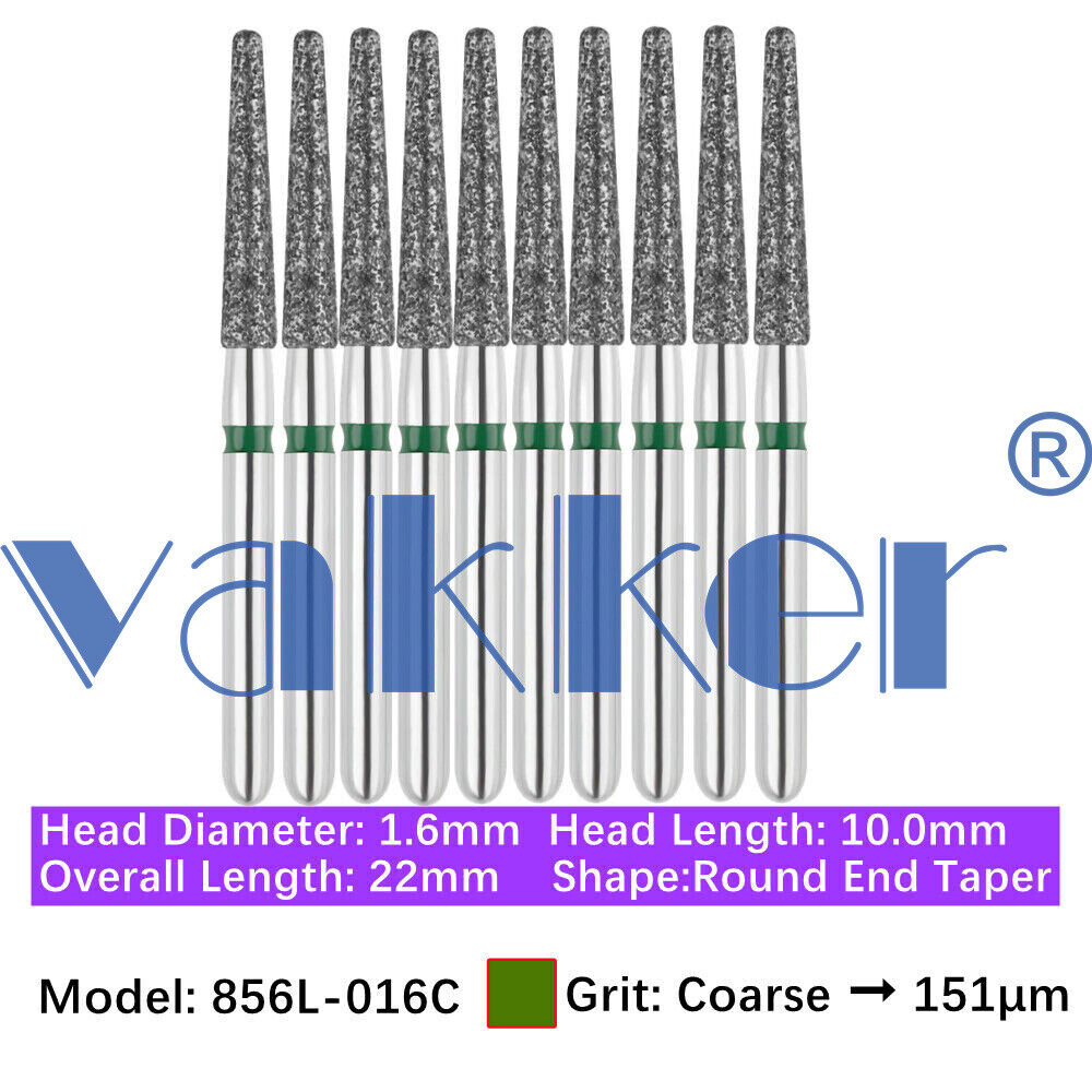 Vakker 10pc Dental Diamond Burs Round Long Round End Taper Diamond Bur