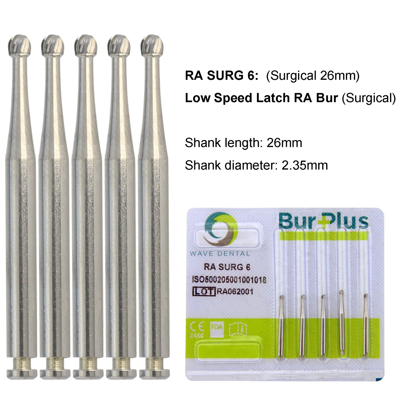 WAVE Dental Round Carbide Burs Latch Surgical Burs 2 4 6 Slow Speed RA 22mm 26mm