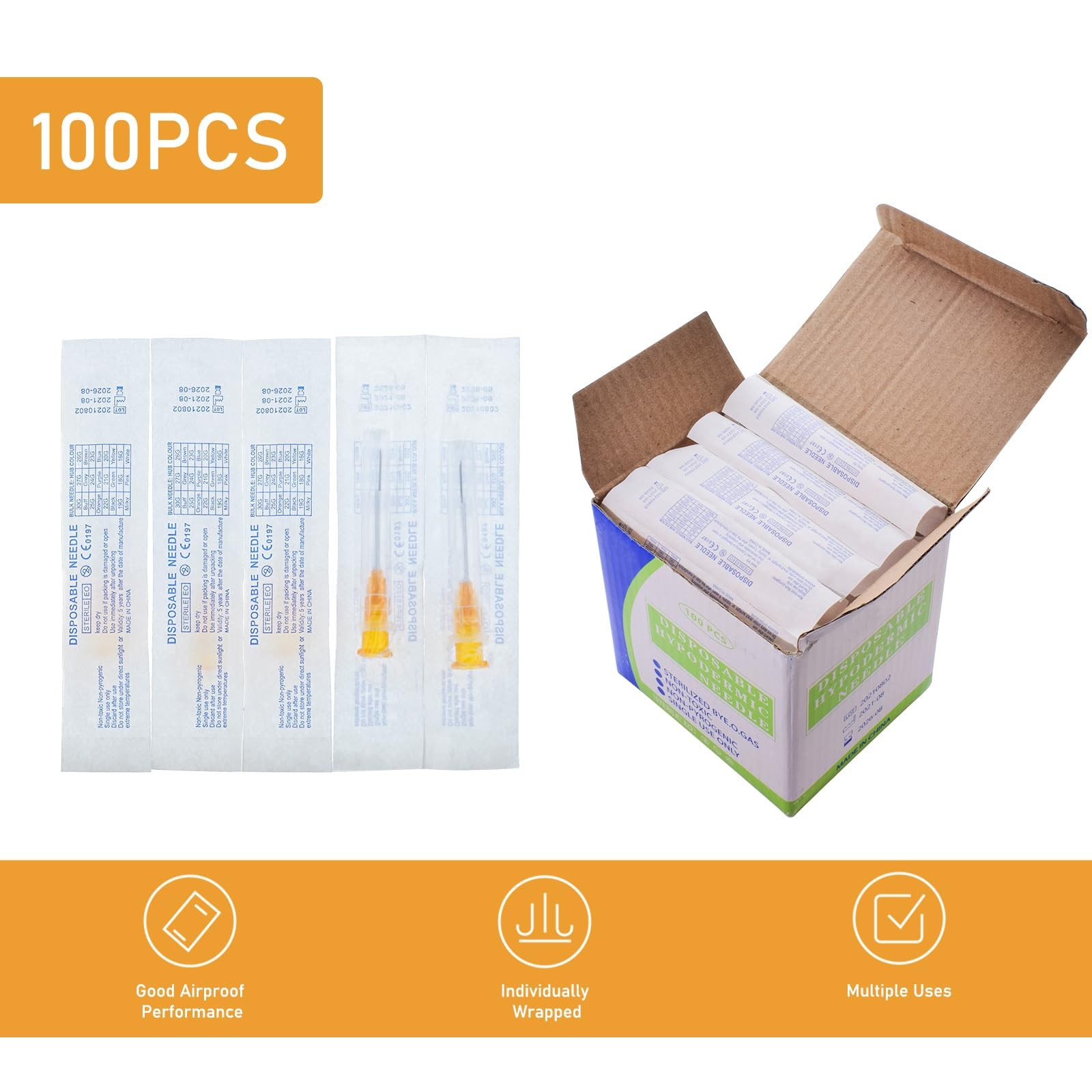 100 Pack 25 Gauge 1 Inch Lab Accessories, Individually 25G-1”, 100