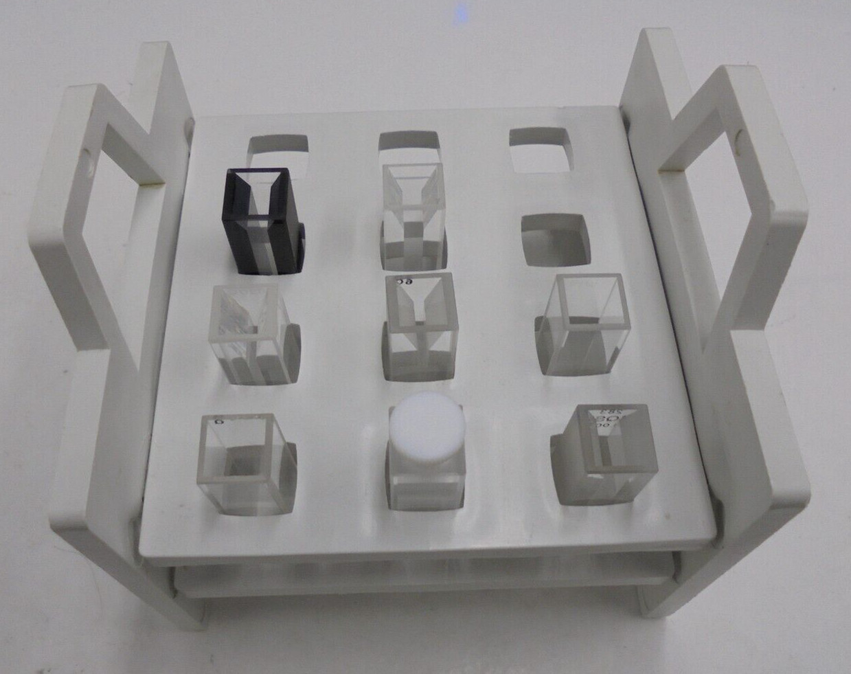 Bel-Art 12 Place 2 Tier Stack Rack Cuvette Rack with Lot of 8 assorted cuvettes