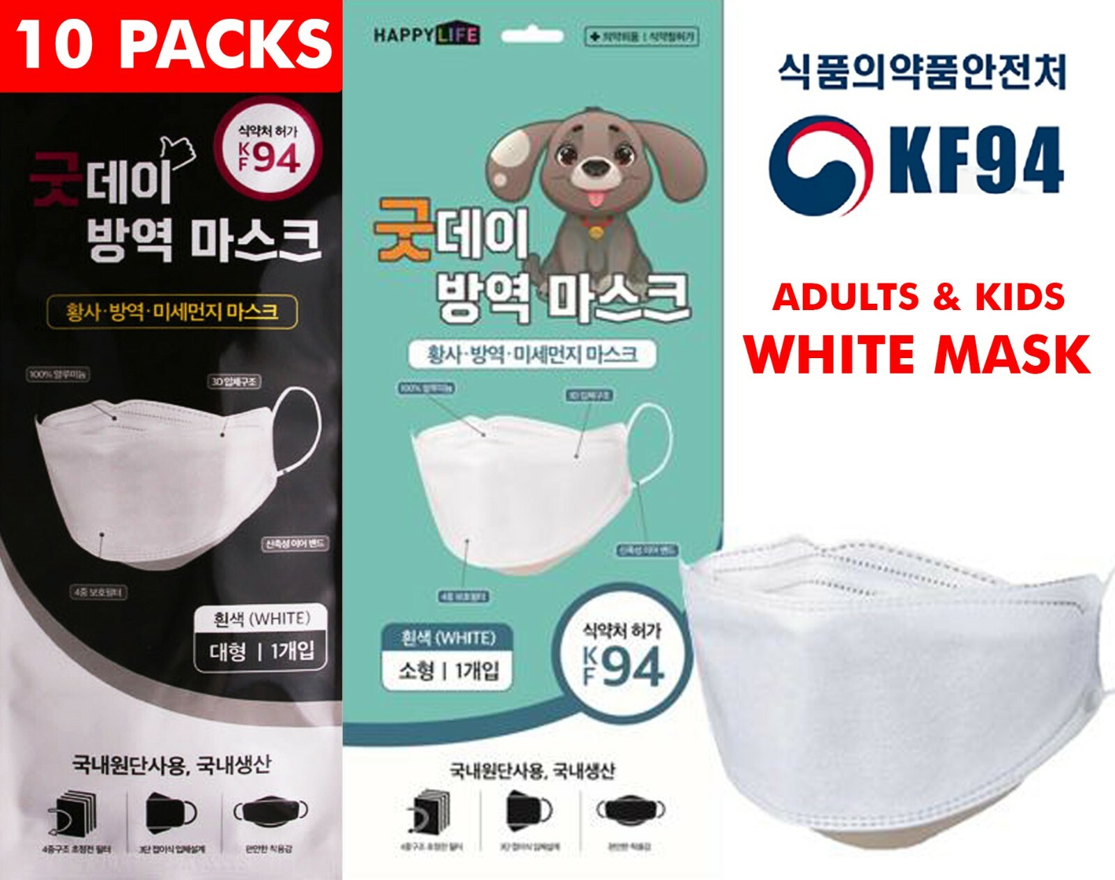 Happylife KF94 Korean Face Mask Made in Korea Medical Adults & Kids Goodday