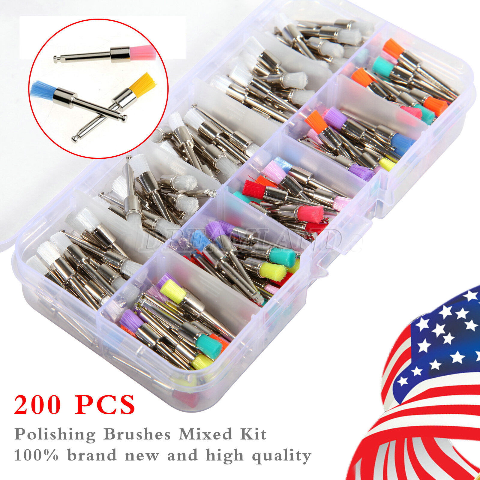 200Pcs/Box Dental Nylon Materials Closure Flat Polishing Prophylaxis Brushes