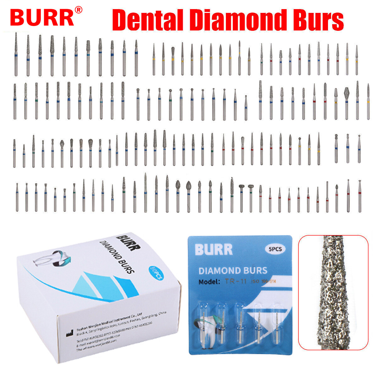 100pcs Fresas dentales de diamante redondas para pieza de mano alta velocida FG