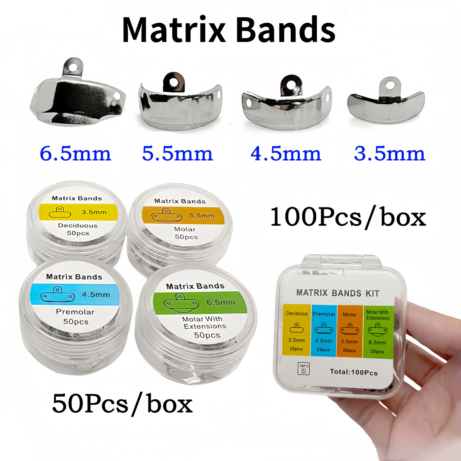 50Pcs Dental Matrix Bands Palodent V3 Style Sectional Contoured Matrices 16 Size