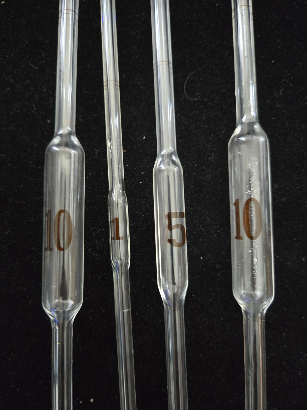 Lot 4 FISHER Glass Bulb Reusable Volumetric Pipette Pipet 10ml 5ml 1ml
