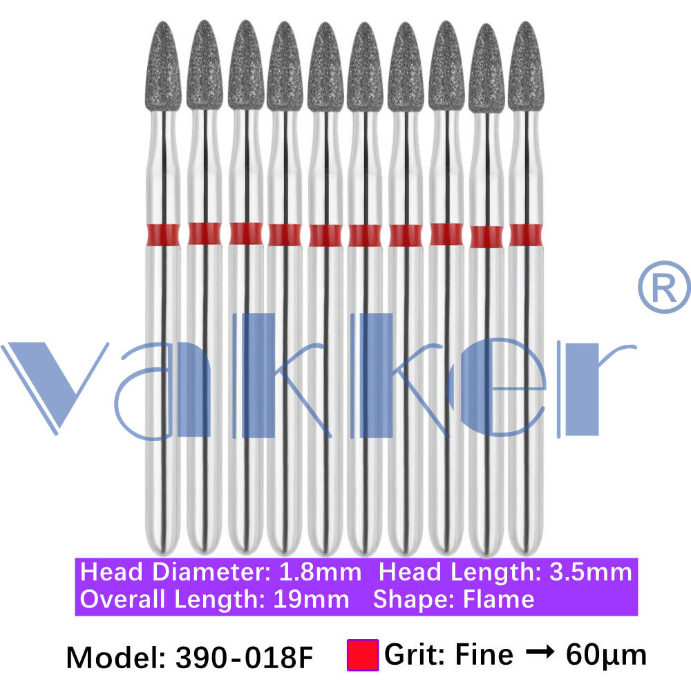 10pc/pk Diamond Burs Shape Flame Diamond Bur Super Fine Medium Coarse
