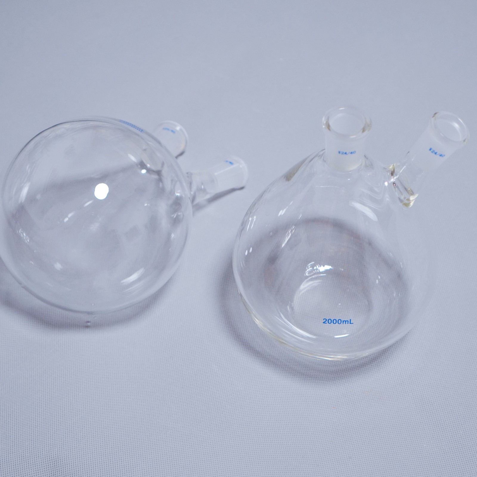 2000 ml lab glass 2-neck eggplant-shaped flask flat bottom/round bottom 24/40