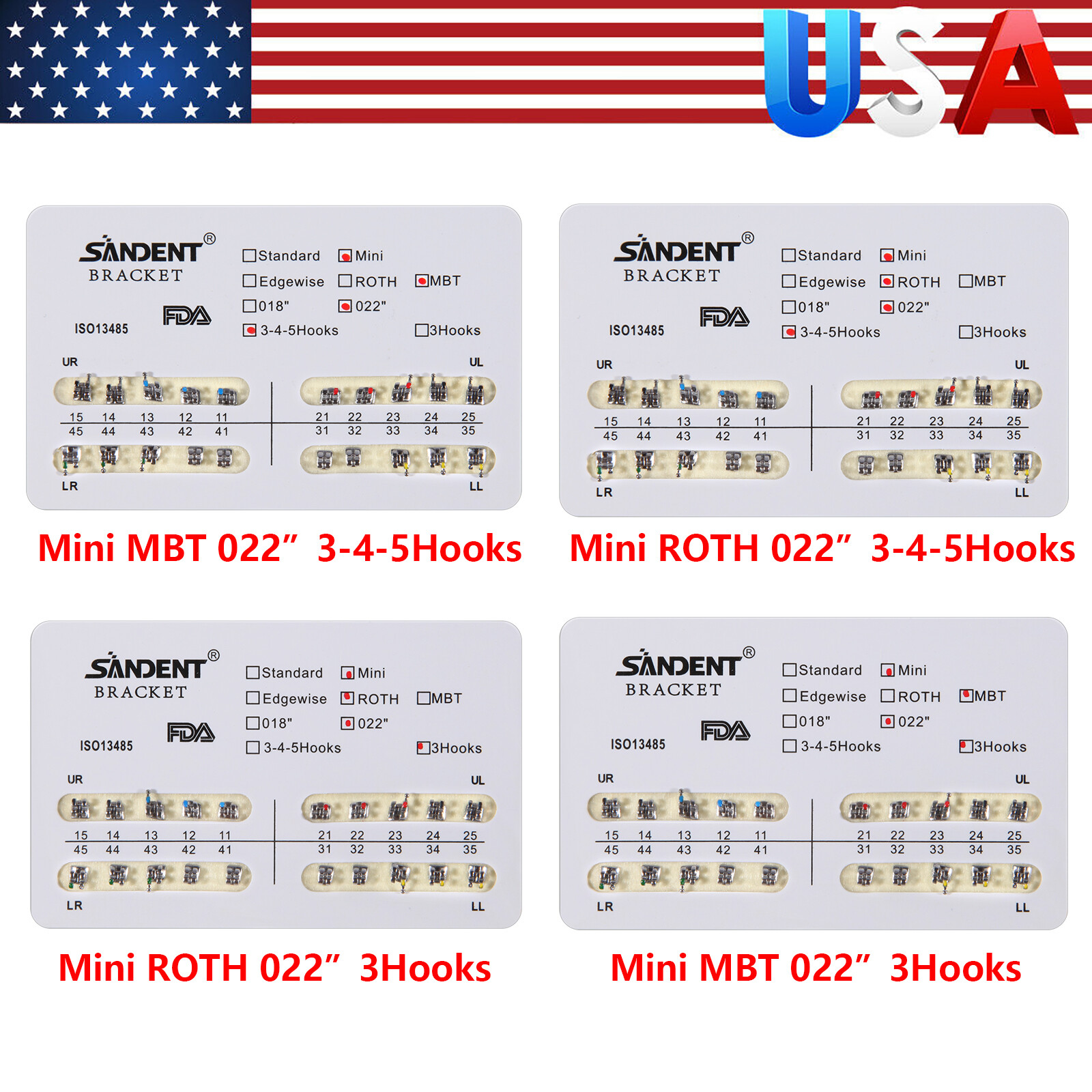 10 Pack Dental Orthodontic Metal Bracket Braces Mini Roth/MBT 022 Slot 3/345Hook