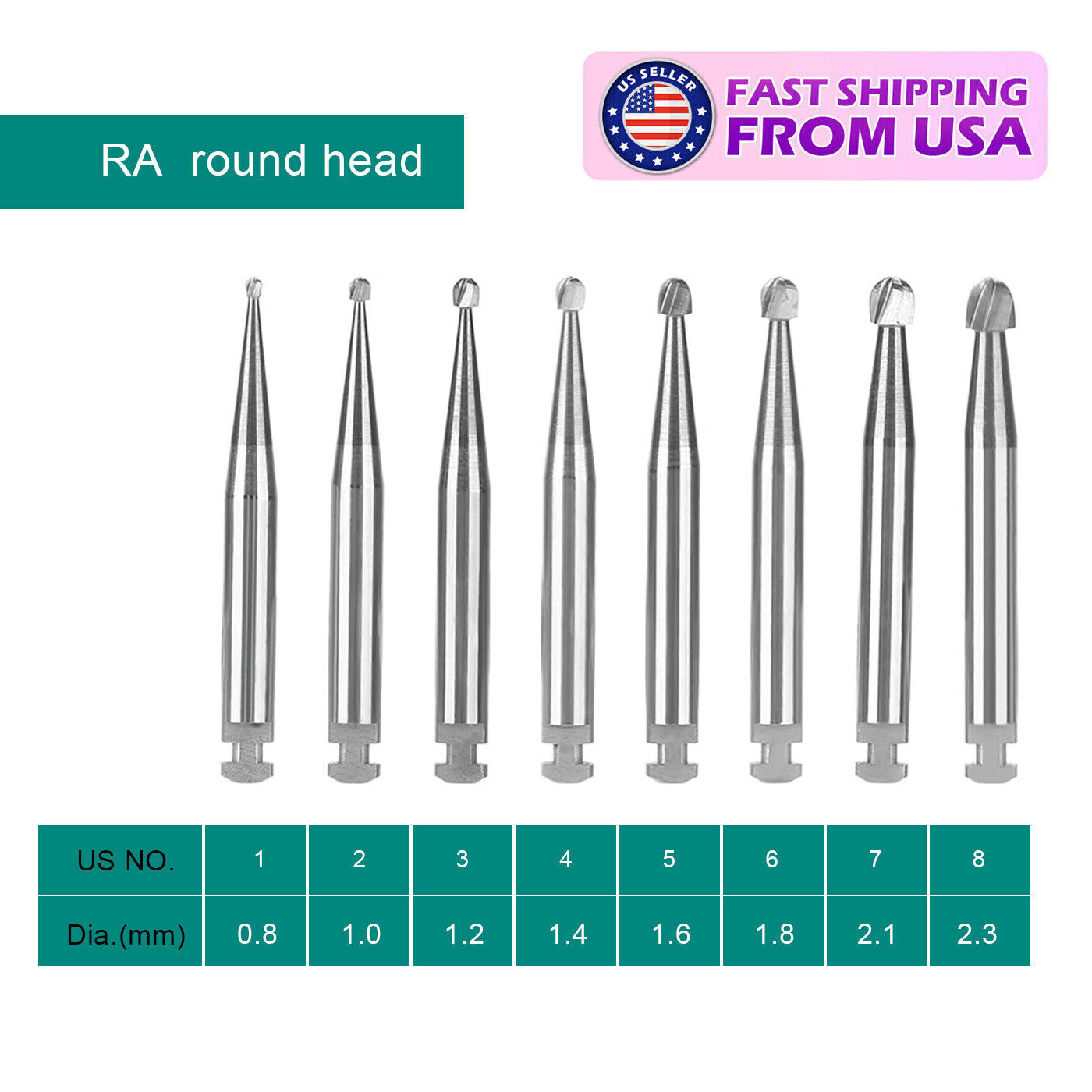 5 Pcs/Pack Dental RA Round Carbide Bur For Slow Speed Latch Type RA 1#-8# Choose