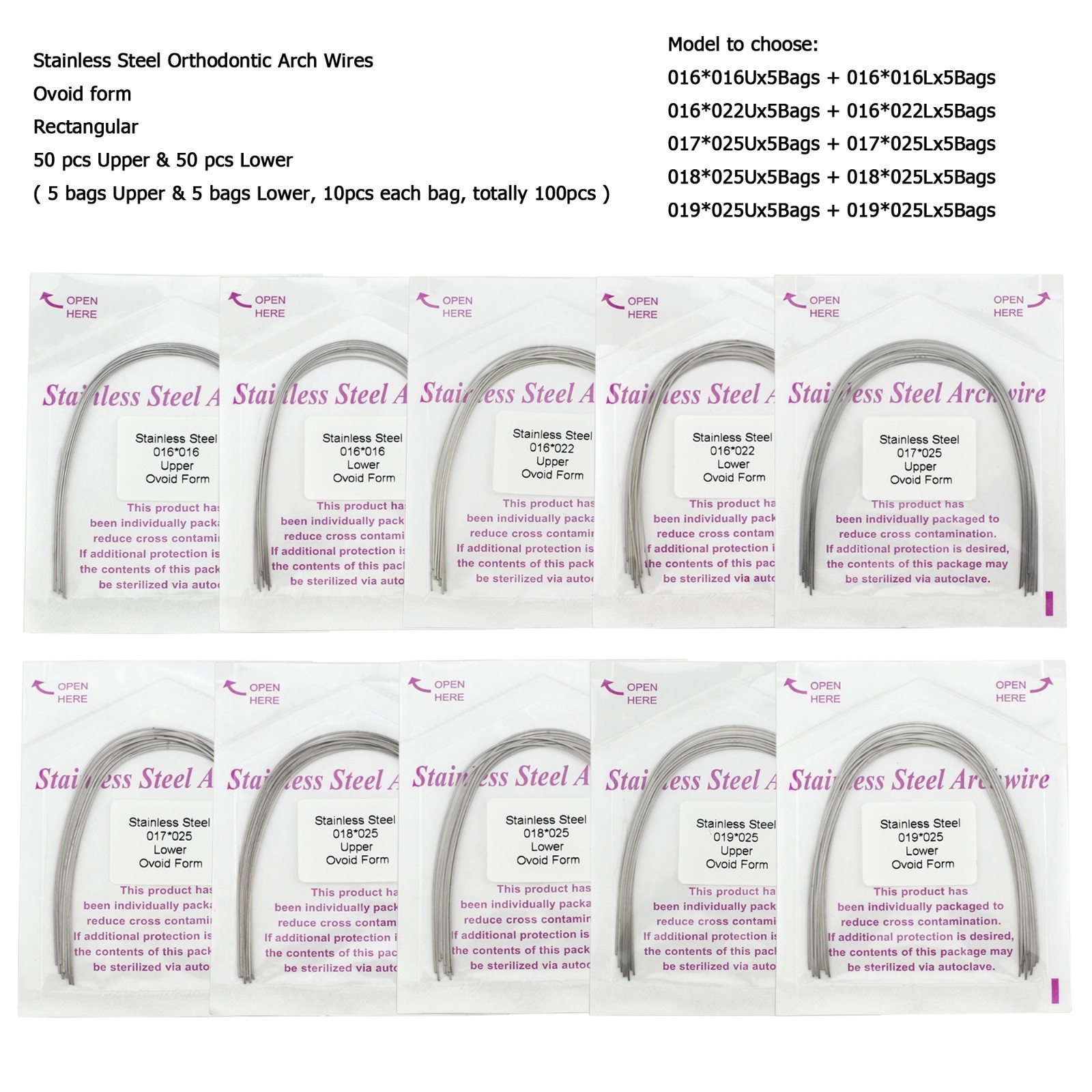 Orthodontic Arch Wire Niti Stainless Steel Round Rectangular Ovoid Natural Form