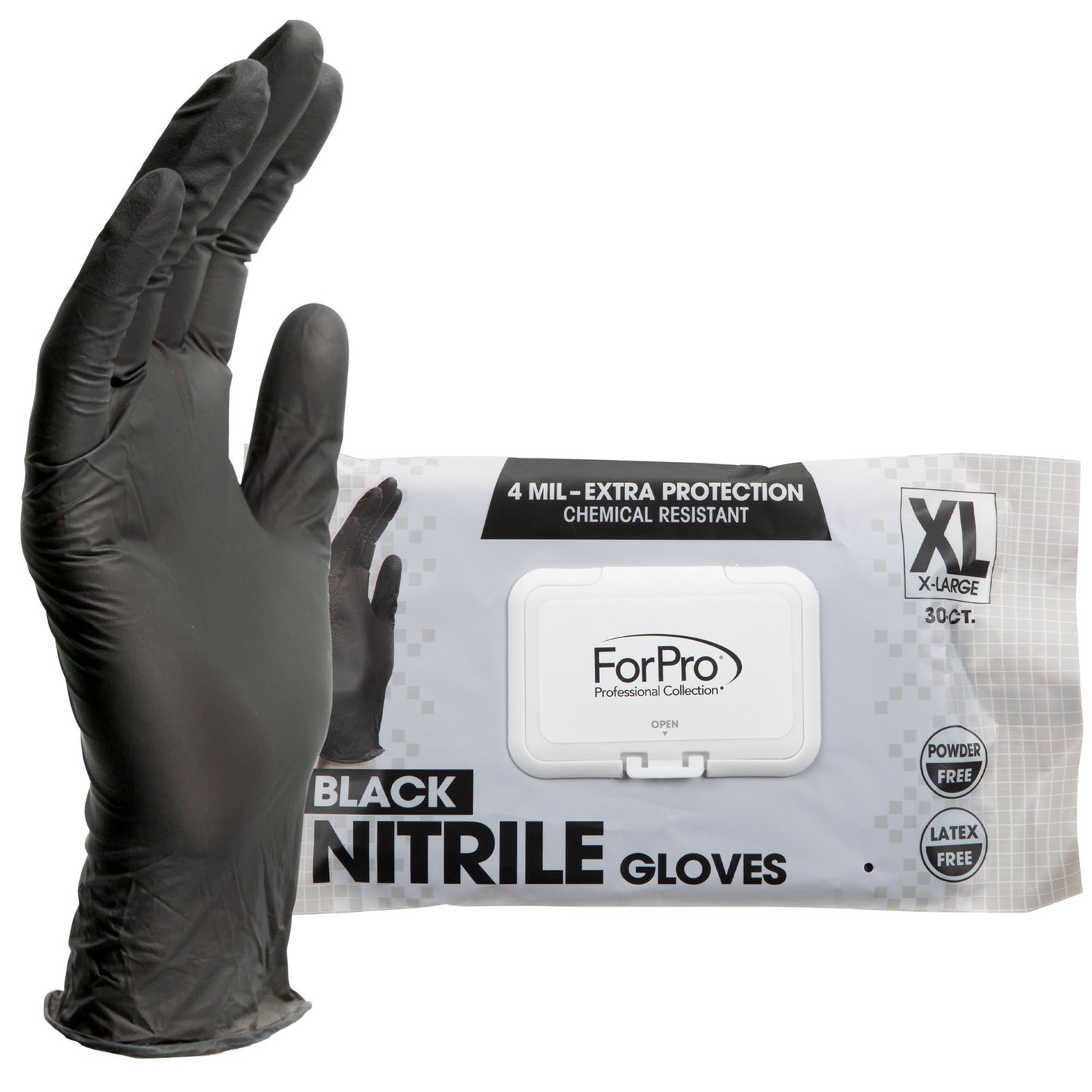 X Large Black Nitrile Gloves 30 Count Disposable Food Safe Chemical Resistant
