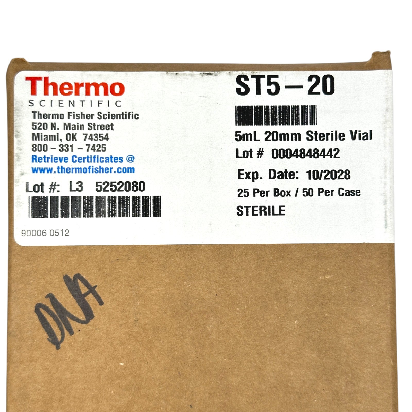 Thermo Scientific ALK ST5-20 Sterile Empty Vials 5mL 20mm Lot 0004848442 Exp 202