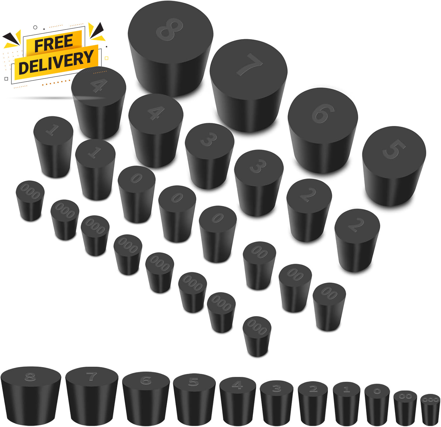 26 Pack Solid Rubber Stoppers 11 Assorted Sizes Stopper Plugs 000