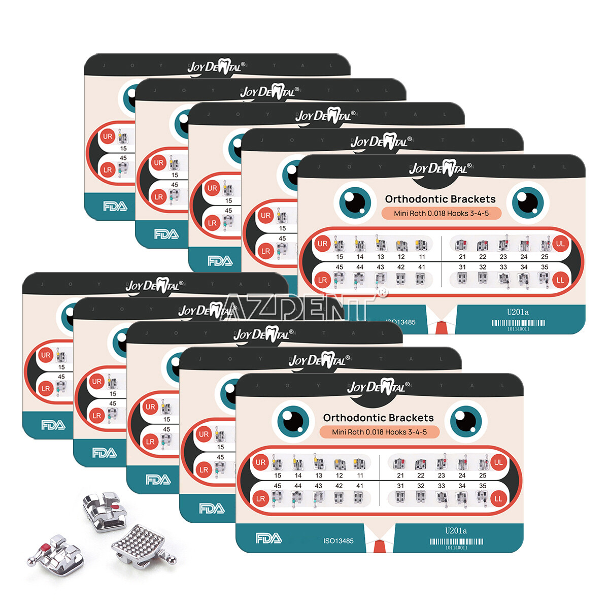 AZDENT Dental Orthodontic Bracket Braces Mini Slot MBT Roth .022/.018 Hooks 345