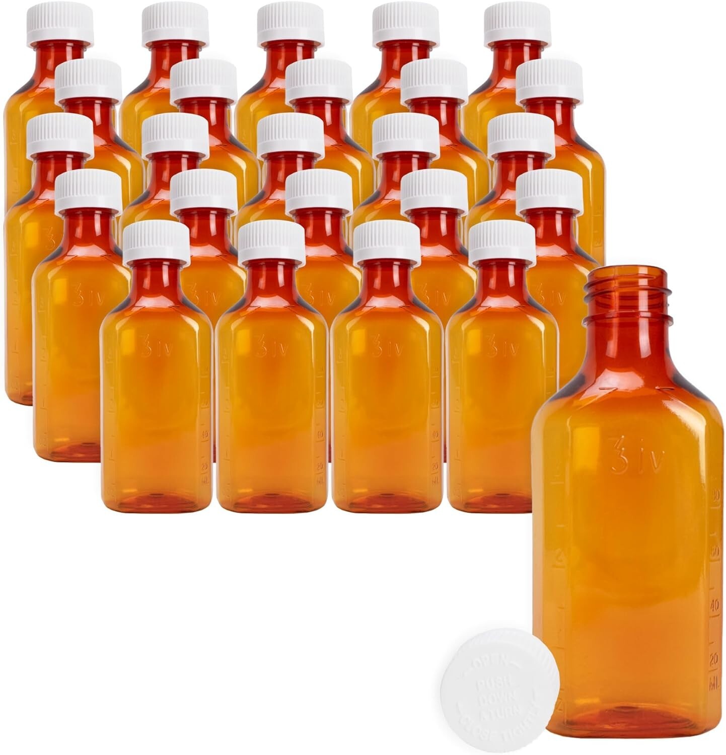 Generic Plastic Amber Oval Liquid Medicine Bottles, 4oz, 25 Count