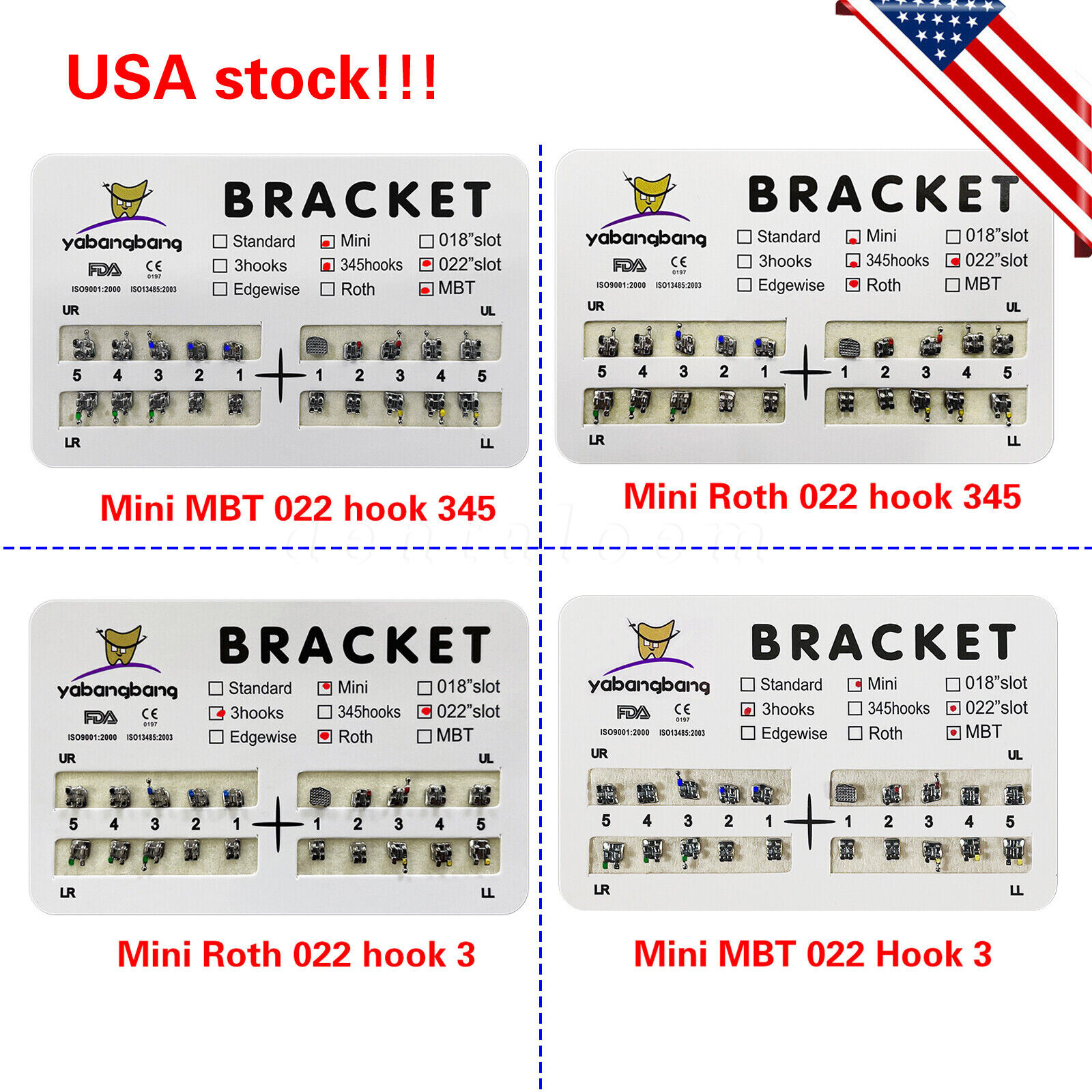 10 Packs Dental Orthodontic Metal Bracket Braces Mini Roth/MBT 022 3/345 Hooks A