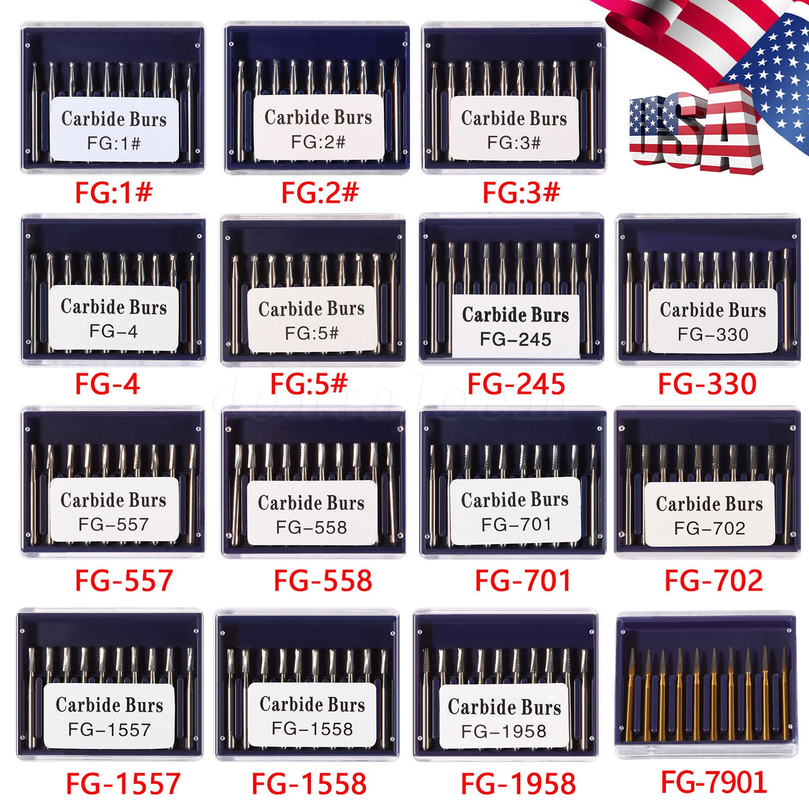 Round Carbide Dental Burs High Speed Handpiece Friction Grip Drill Bits