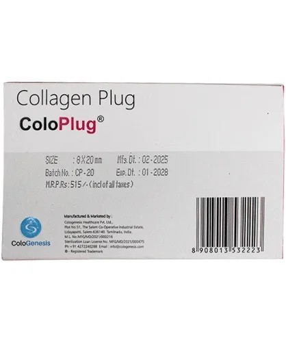Colo Plug Sterile Collagen Plug (50 Packs) 8 × 20 mm Free Shipping