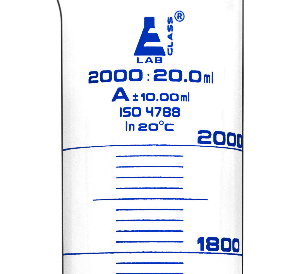 Eisco Labs 2000ml Graduated Cylinder, Class A – Blue Graduations, Round Base