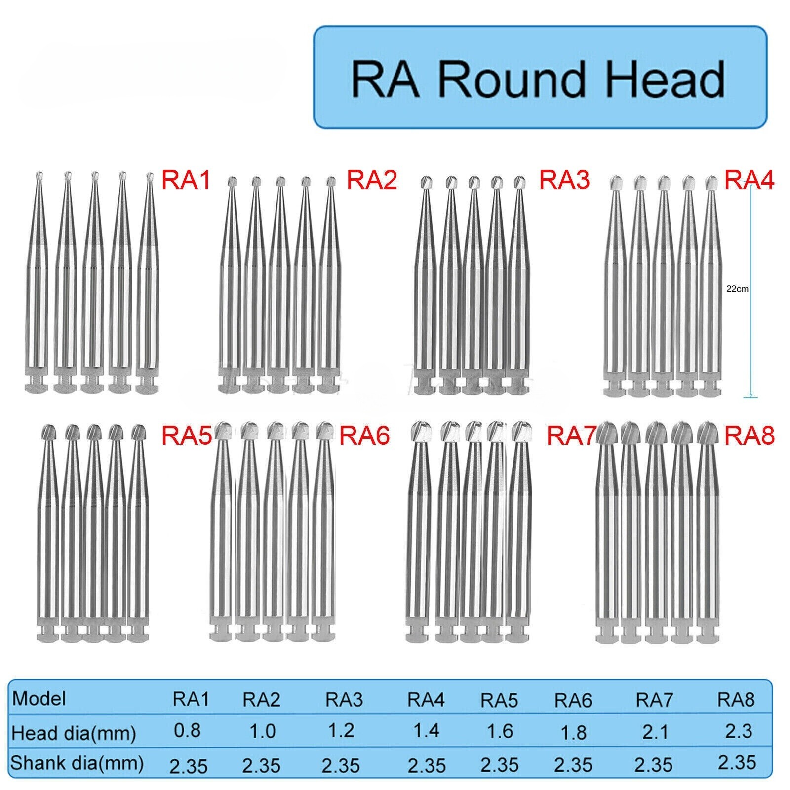 Dental Round Latch Carbide Bur RA 1 2 3 4 5 6 7 8 For Slow Speed 5Pcs/Box