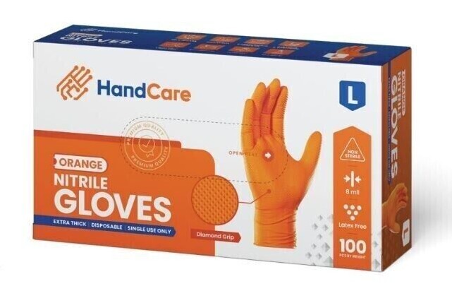 Diamond Textured HandCare Premium Orange Nitrile Gloves – 8 Mil – case of 1000