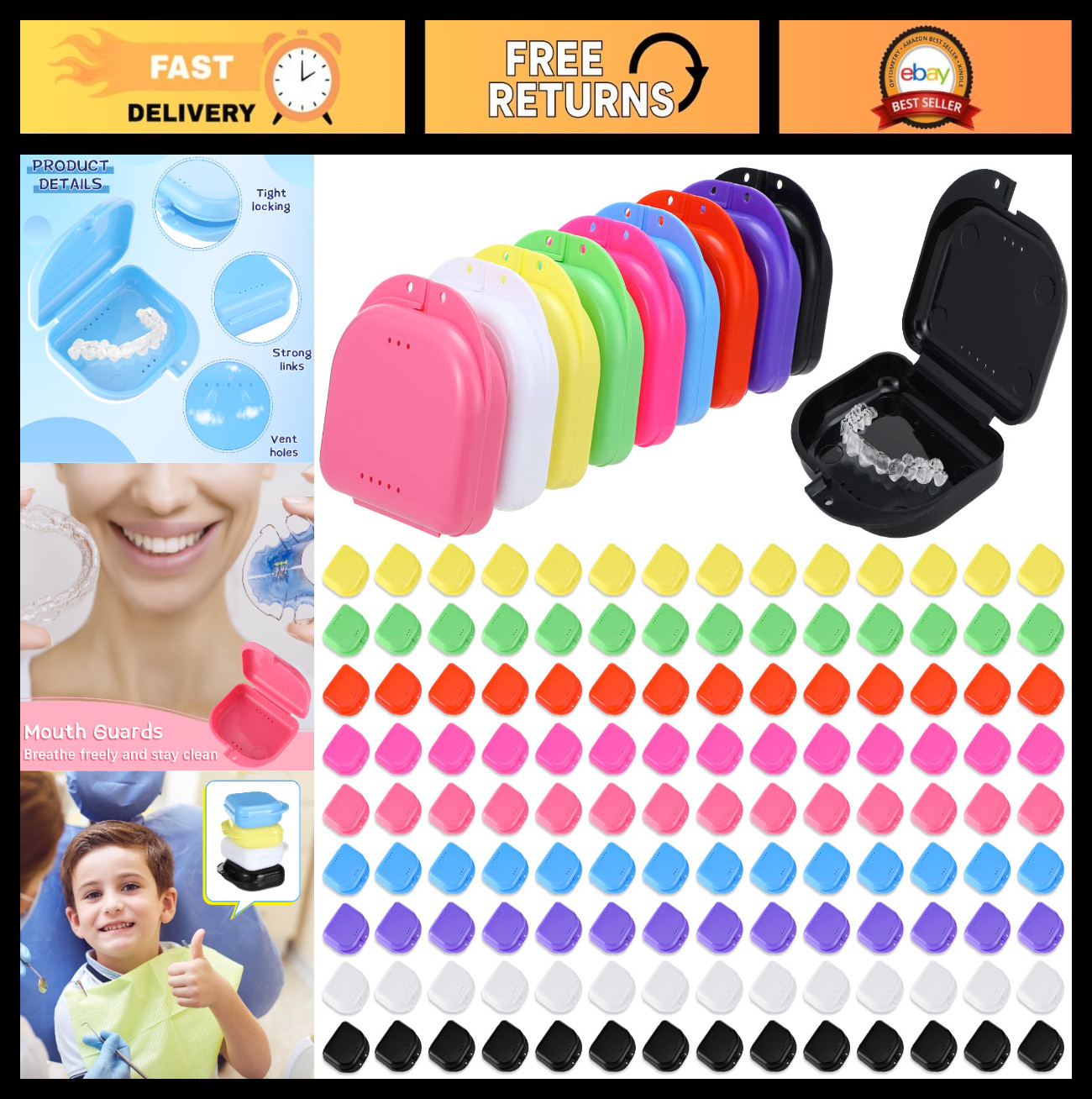 180 Pcs Dental Retainer Case with Vent Holes – Multicolor Storage Box for Travel