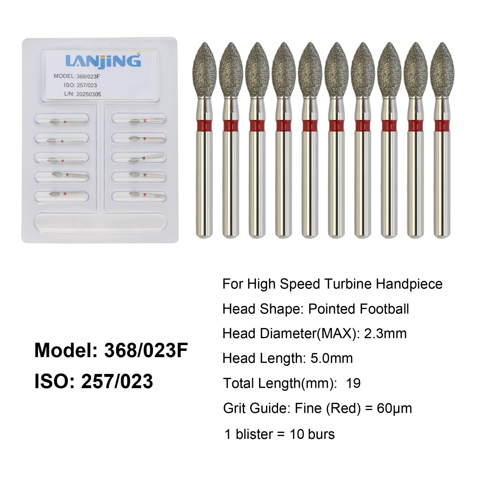 Dental Diamond Burs FG Round End Taper Football Fine Coarse 856 850 High Speed