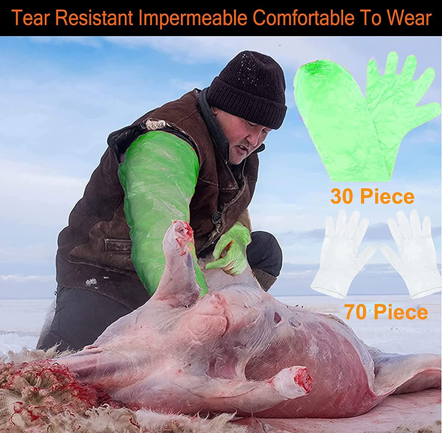 100 Pcs Field Dressing Gloves Deer Hunting Extra Long Disposable Glov…