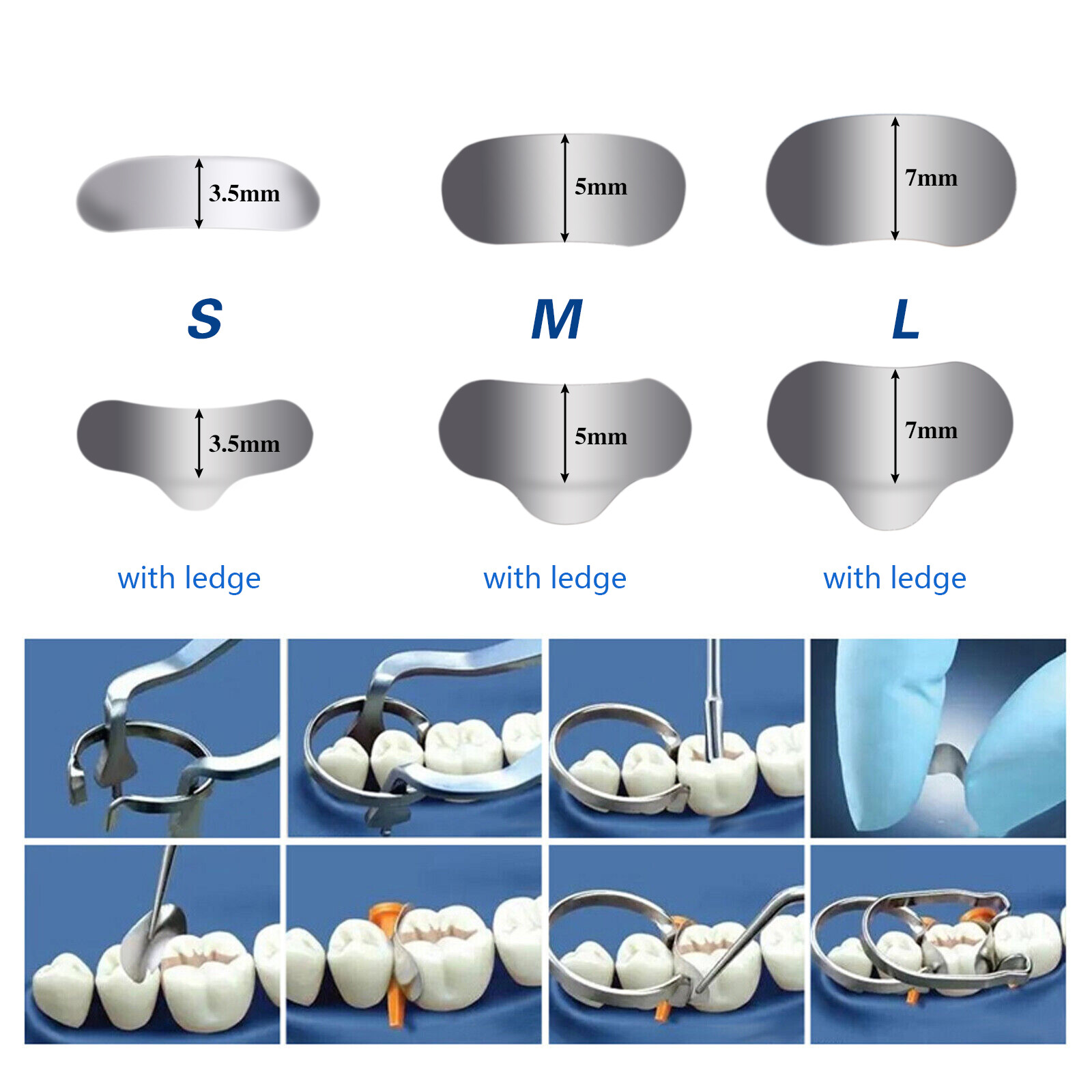 50Pcs Dental Matrices Bands Sectional Contoured Metal Matrix bands soft S/M/L US