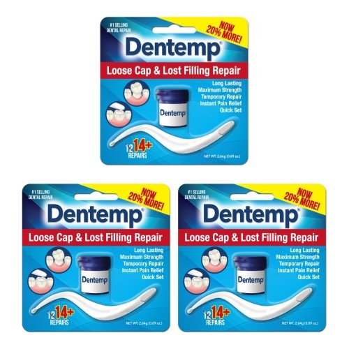 3 Pack Dentemp O.S. One Step Caps And Fillings Repair 12+ Repairs 2.2 Grams Each