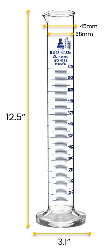 Eisco Labs 250ml Graduated Cylinder, Class A – Blue Graduations, Round Base
