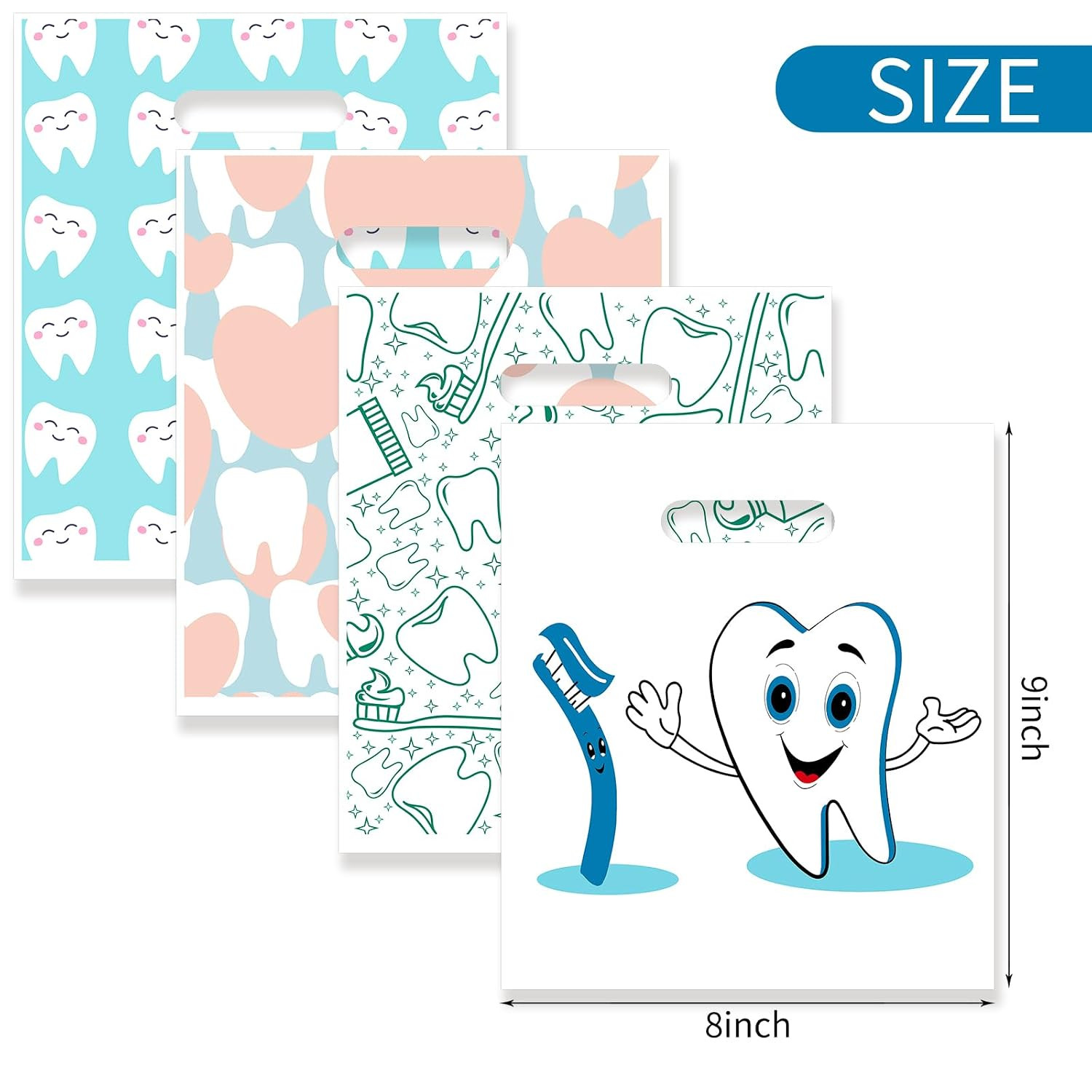 200 Pcs Dental Bags, Tooth Patient Care Dental Bags, 9 X 8 Inches Dental Goodie