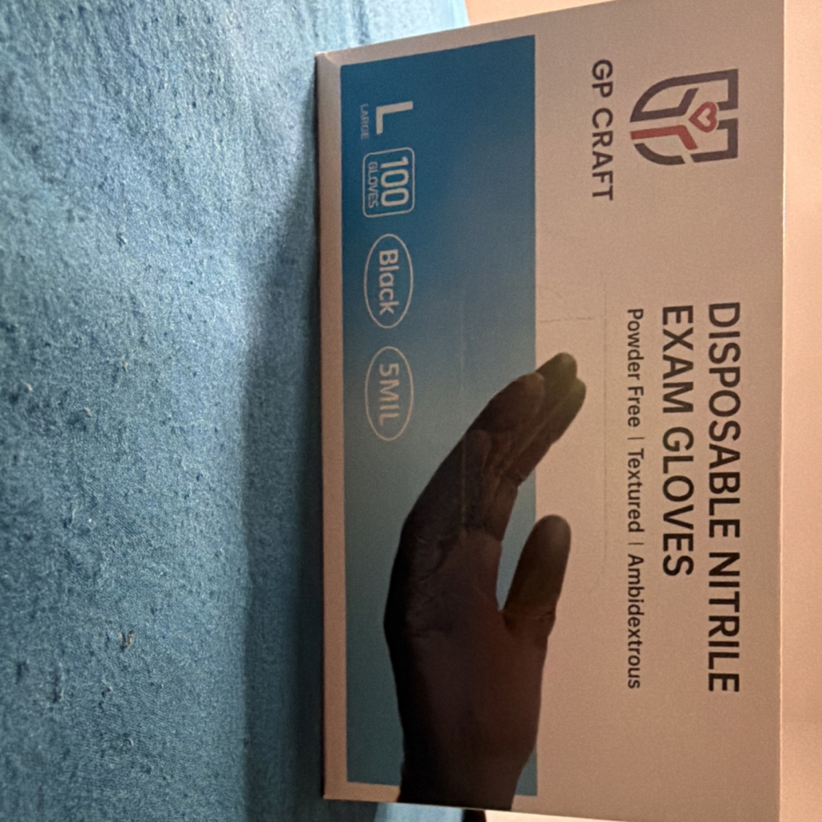 GP CRAFT Nitrile Exam Gloves Powder-Free Textured Black Large 100 Count