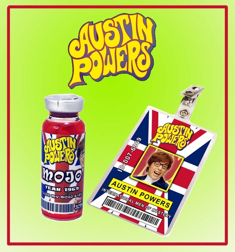 Austin Powers MOJO Sample Vial 30ml & ID Badge Halloween Costume Prop