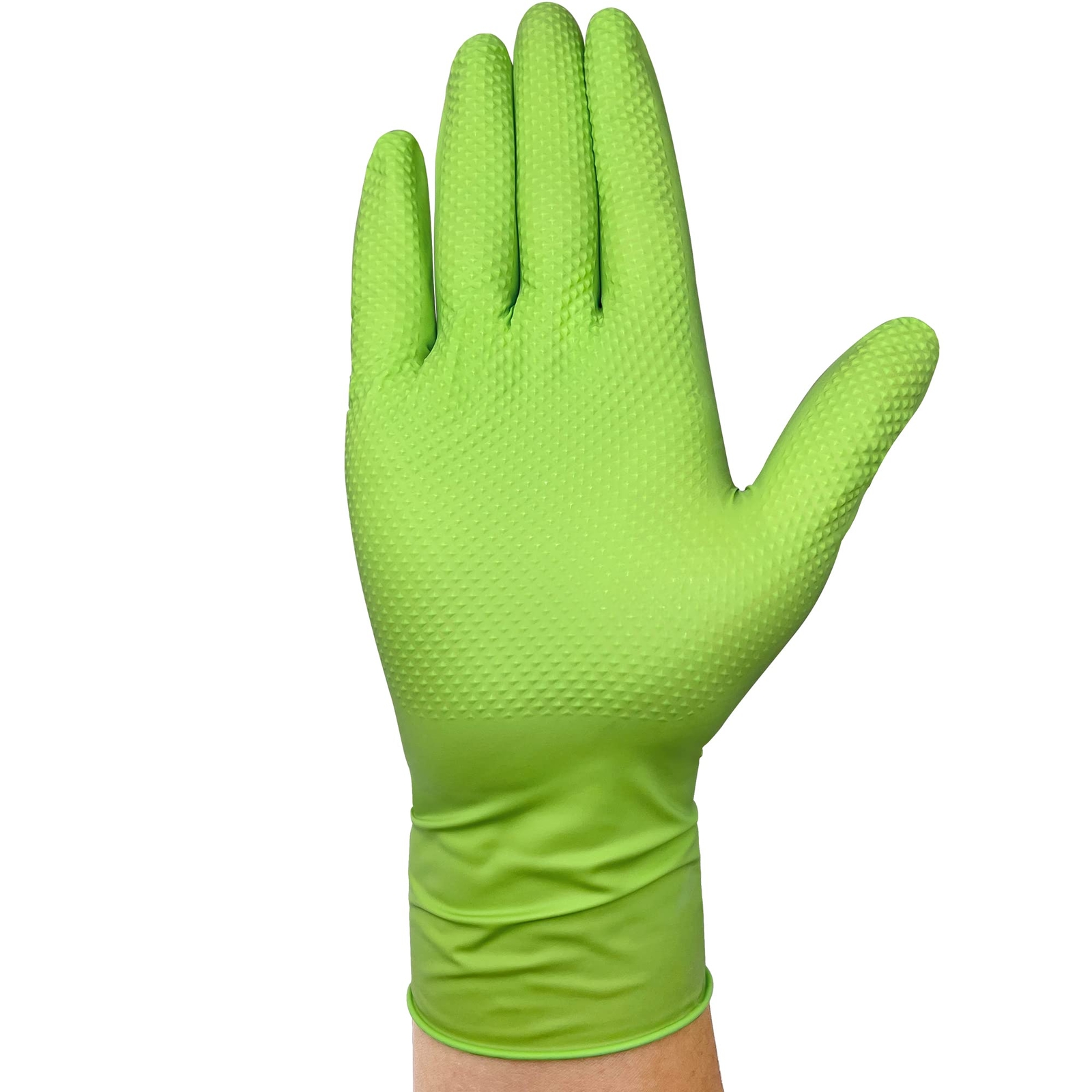 Thor Grip Heavy Duty Green Industrial Nitrile Gloves With Raised Diamond Texture