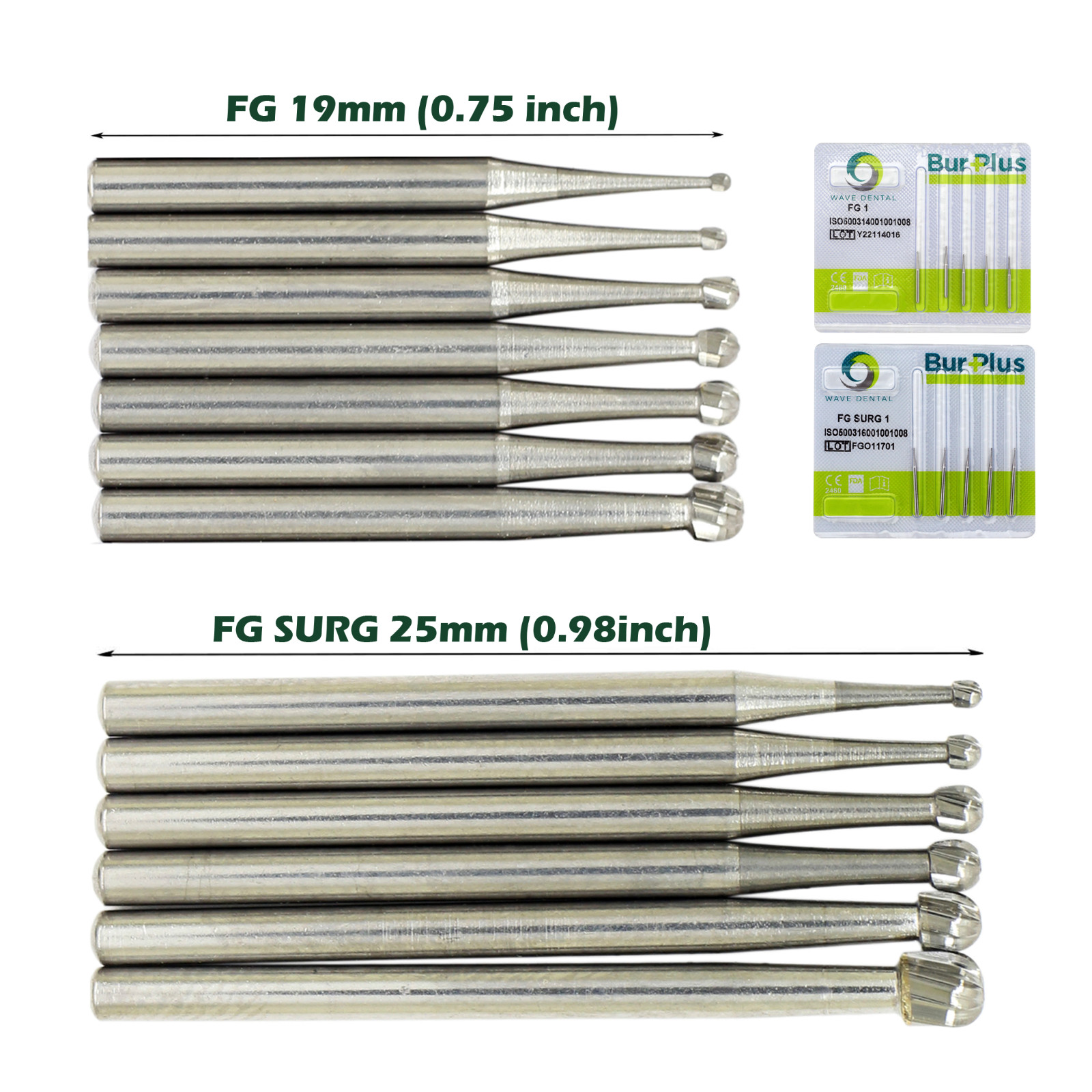 Wave Dental Surgical Burs Round Carbide FG SURG 1 2 4 6 Long 25mm High Speed Bur