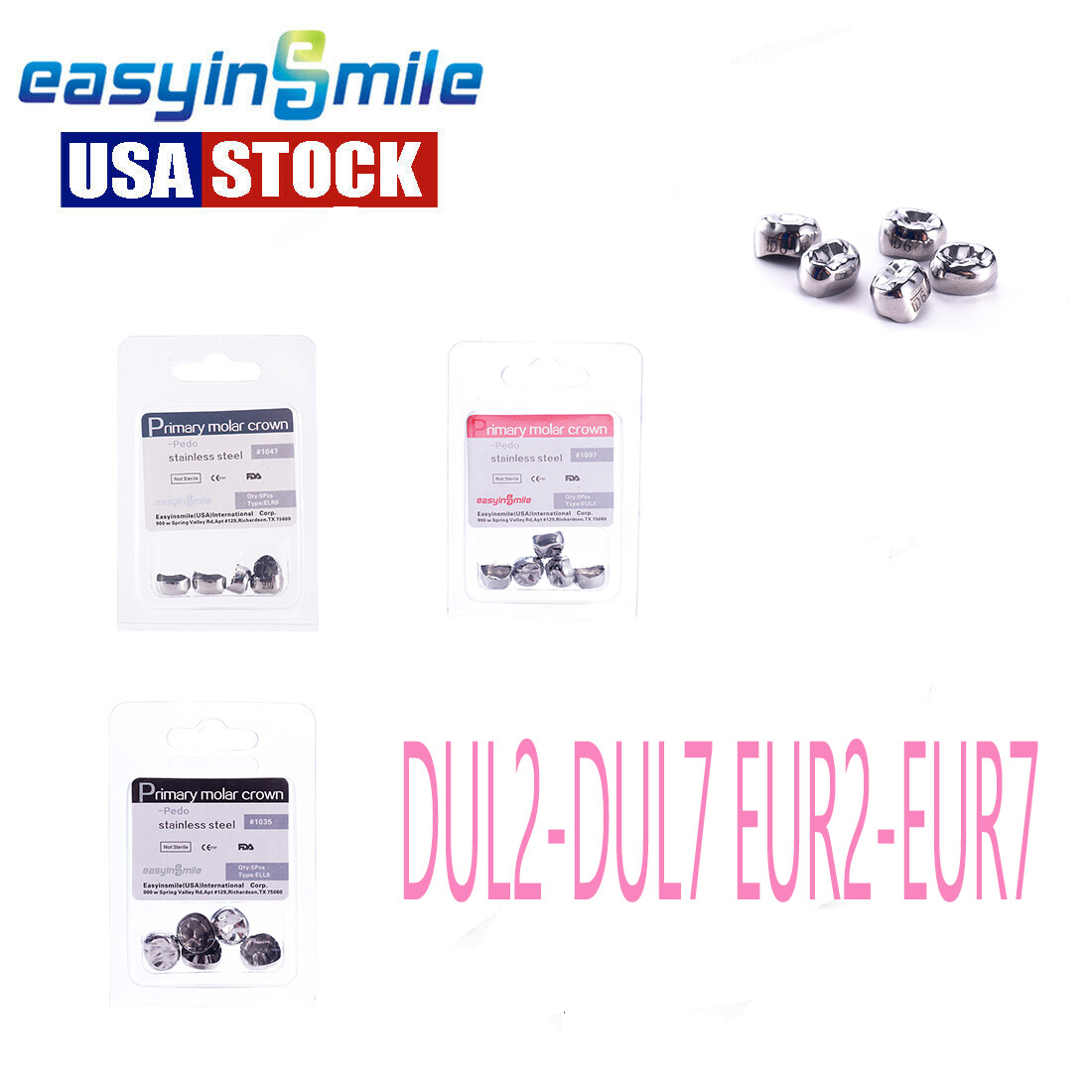Dental Crowns Pedo kids Deciduous stainless Steel Pre-Formed 5PCS/BOX DUR2/EUR7