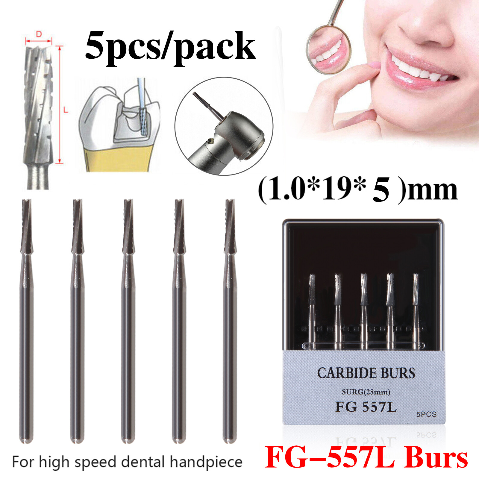 5pcs/pack Dental Carbide Burs Surgical Bur SURG 25mm FG-557L for High Speed DL