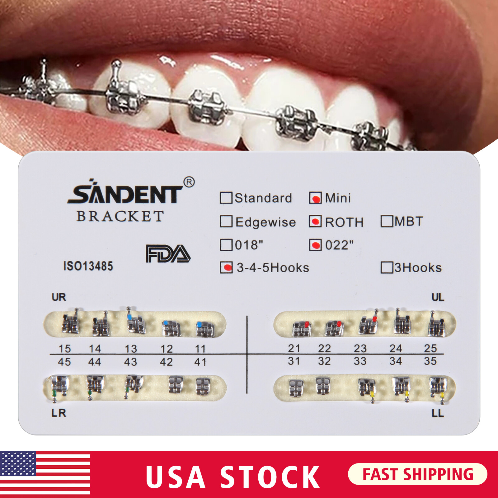10 Packs Dental Orthodontic Braces Brackets Mini Roth 022″Slot 345 Hooks 200pcs