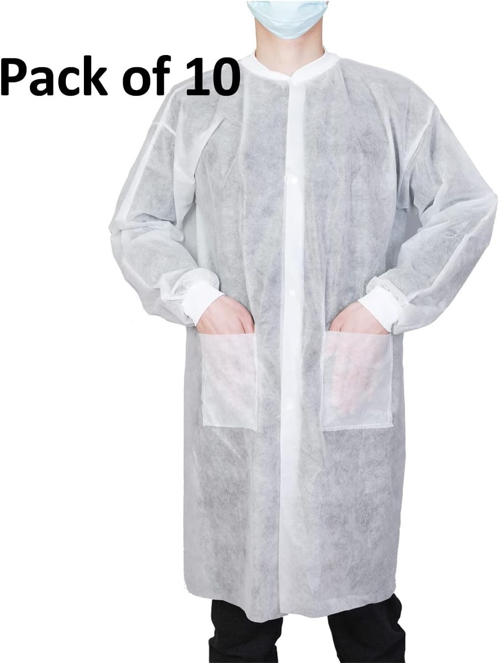 10-Pack Disposable Lab Coats for Adults, Knee Length with 2 Pockets, Knitted …