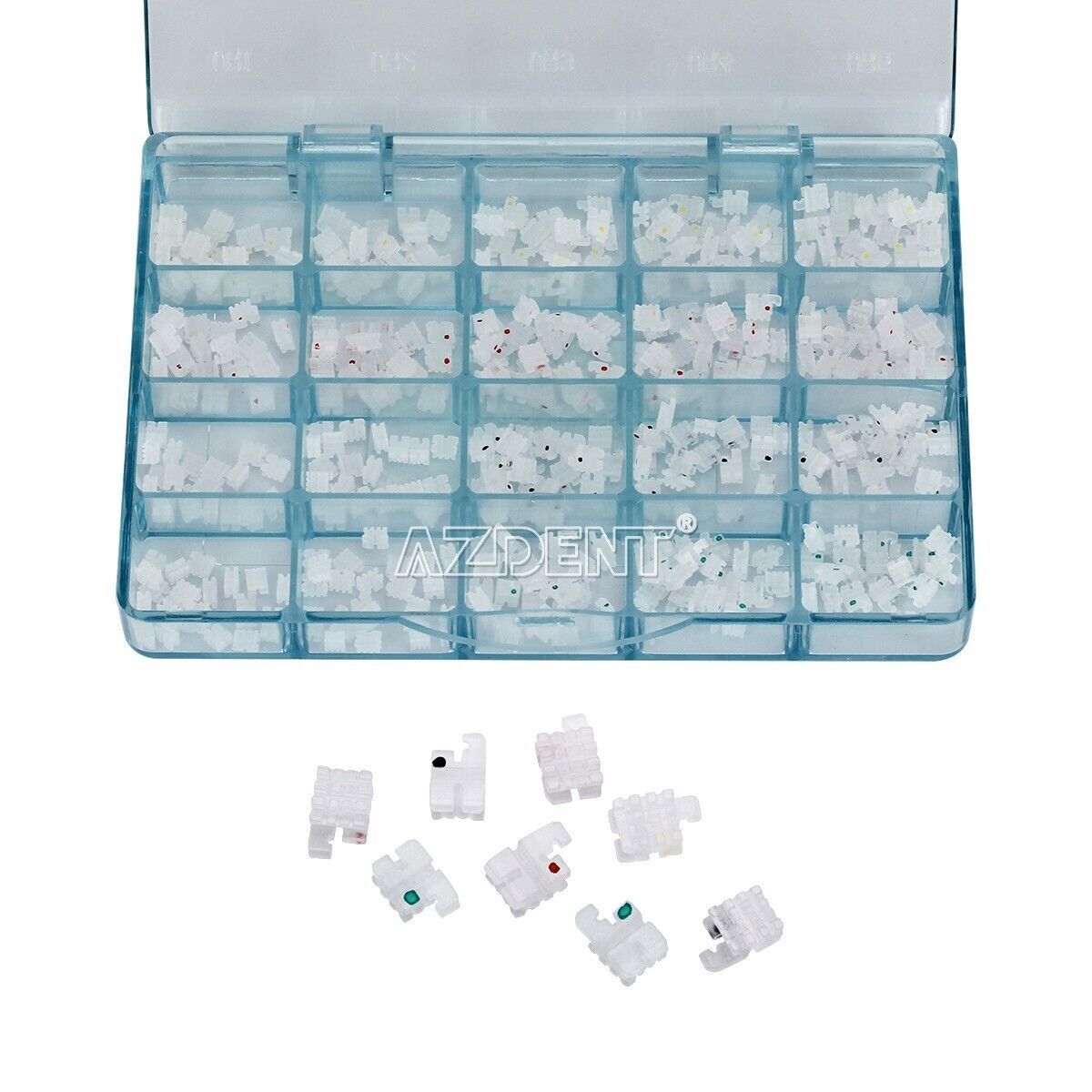 AZDENT Dental Orthodontic Ceramic Clear Bracket Brace MBT Roth 022 Hook 345 Mesh