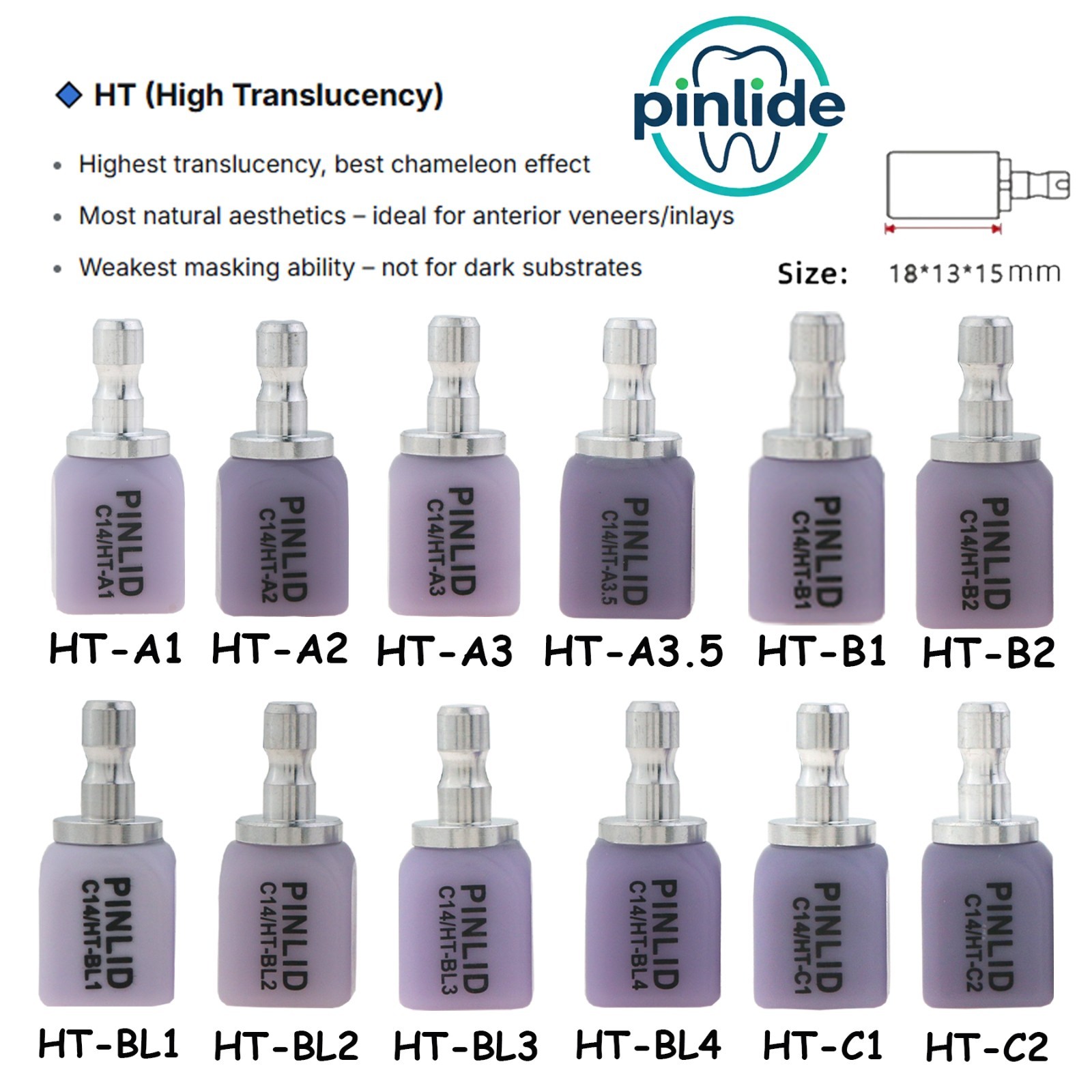 US C14 Dental Lithium Disilicate High‑Translucency Blocks Emax CAD/CAM For CEREC